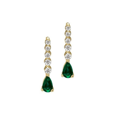 14K Yellow Gold Graduated Diamond and Pear Emerald Drop Earrings