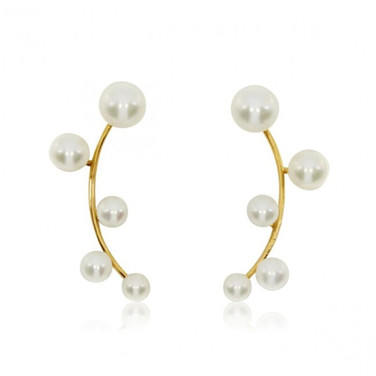 14K Yellow Gold Cascading Graduated Cultured Freshwater Pearls Cup Fashion Earrings