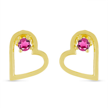 14K Yellow Gold Pink Tourmaline Open Heart Birthstone Earrings