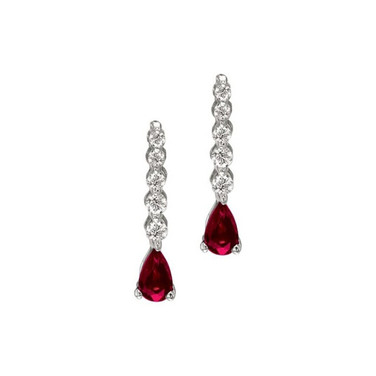 14K White Gold Graduated Diamond and Pear Ruby Drop Earrings