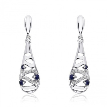14K White Gold Sapphire and Single Cut Diamond  Beehive Precious Fashion Earrings