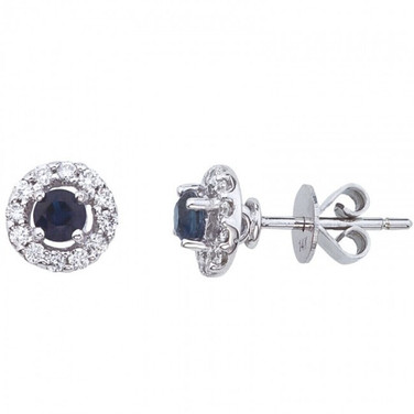 14K White Gold 4.5 mm Round Precious Floating Sapphire and Diamond Stud Earrings