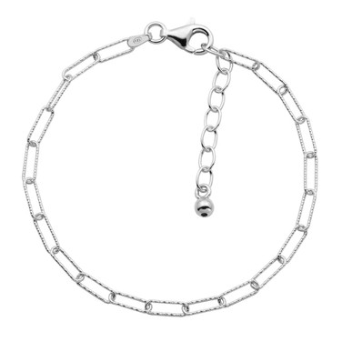 Charles Garnier 6.75"+1.25" 3mm Sterling Silver Diamond-Cut Paperclip Chain Bracelet
