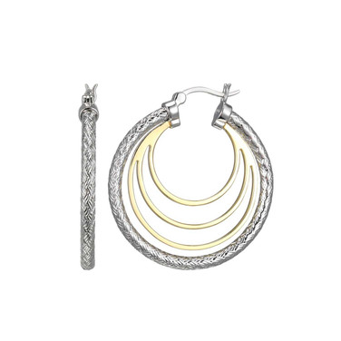Image of Charles Garnier 35mm Two-Tone Sterling Silver Classic Mesh Inner Spiral Hoop Earrings