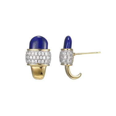 Image of Charles Garnier Two-Tone Sterling Silver Genuine Lapis & CZ J Hoop Earrings