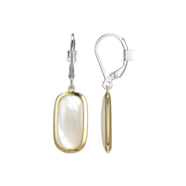 Image of ELLE Sterling Silver "Allure" Two-Tone Mother-of-Pearl Lever Back Drop Earrings