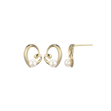 Image of ELLE Gold-Plated Sterling Silver "Armour" Genuine Cultured Freshwater Pearl Heart Stud Earrings