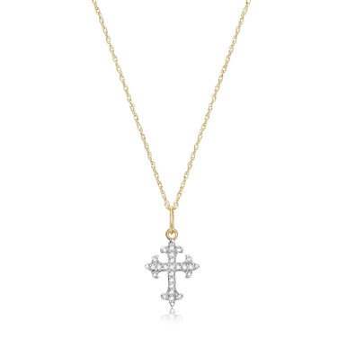 Charles Garnier 18" 14k Yellow Gold Rope Chain Necklace with 1/10 ctw. Diamond Cross Pendant