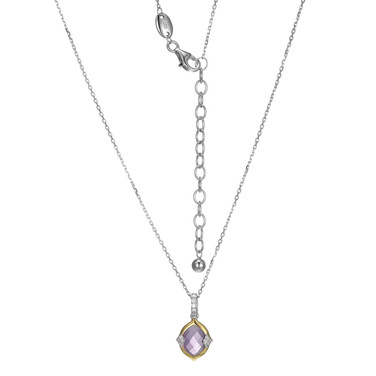 Charles Garnier 17"+2" Sterling Silver Cable Chain Necklace w/ Two-Tone Genuine Amethyst & CZ Pendant