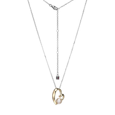 Image of ELLE 17"+3" Sterling Silver Cable Chain Necklace w/ "Armour" Gold-Plated Sterling Silver Heart Pendant w/ Genuine Cultured Freshwater Pearl