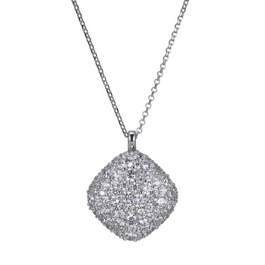 Image of ELLE 17"+2" Sterling Silver "Glimmer" Kite-shape CZ Pendant On Faceted Rolo Chain Necklace