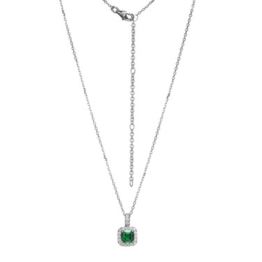 Image of ELLE 17"+3" Sterling Silver "Radiance" Cable Chain Necklace w/ Cushion-cut Green CZ Halo Pendant