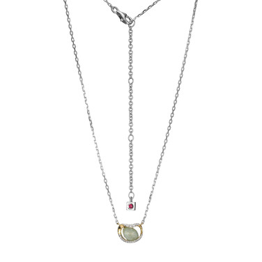 Image of ELLE 16"+2" Sterling Silver "Treasure" Two-Tone Doublet Crystal & Amazonite w/ CZ Pendant Diamond-cut Cable Chain Necklace