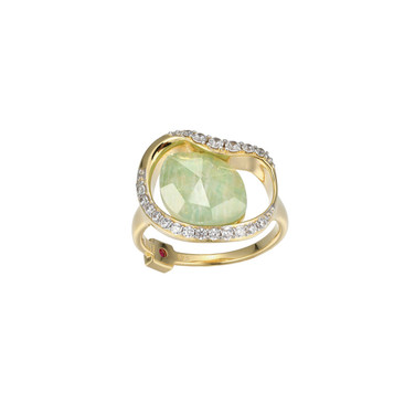 ELLE Sterling Silver "Treasure" Two-Tone Doublet White Crystal & Amazonite w/ CZ Ring