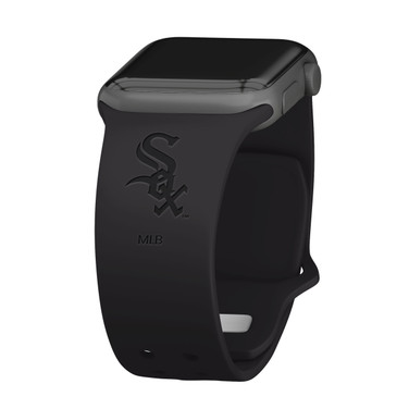 Image of Game Time Chicago White Sox Engraved Silicone Watch Band Compatible with Apple Watch Black