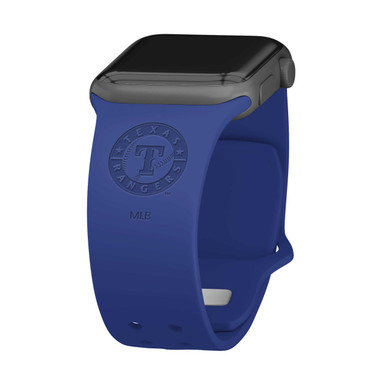 Image of Game Time Texas Rangers Engraved Silicone Watch Band Compatible with Apple Watch Blue