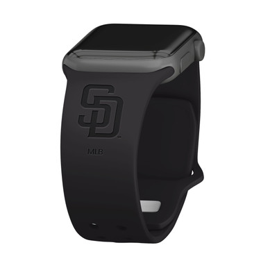 Image of Game Time San Diego Padres Engraved Silicone Watch Band Compatible with Apple Watch Black