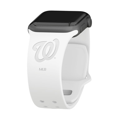 Game Time Washington Nationals Engraved Silicone Watch Band Compatible with Apple Watch White