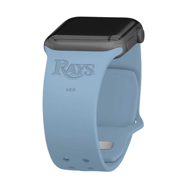 Image of Game Time Tampa Bay Rays Engraved Silicone Watch Band Compatible with Apple Watch Powder Blue