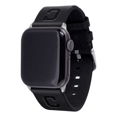 Image of Game Time Cleveland Guardians Leather Band Compatible with Apple Watch Black
