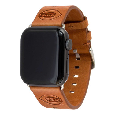 Image of Game Time Cincinnati Reds Leather Band Compatible with Apple Watch Tan