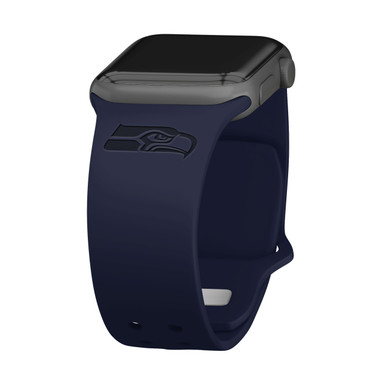 Image of Game Time Seattle Seahawks Engraved Silicone Watch Band Compatible with Apple Watch Navy