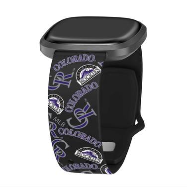 Image of Game Time Colorado Rockies HD Watch Band Compatible with Fitbit Versa 3 and Sense - Repeating with Text
