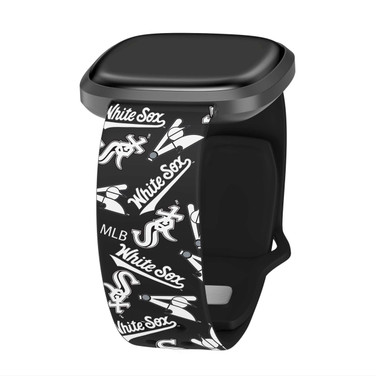 Image of Game Time Chicago White Sox HD Watch Band Compatible with Fitbit Versa 3 and Sense - Repeating with Text