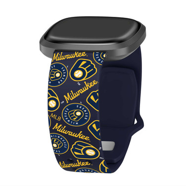 Image of Game Time Milwaukee Brewers HD Watch Band Compatible with Fitbit Versa 3 and Sense - Repeating with Text
