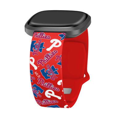 Image of Game Time Philadelphia Phillies HD Watch Band Compatible with Fitbit Versa 3 and Sense - Repeating with Text