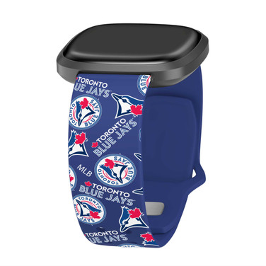 Image of Game Time Toronto Blue Jays HD Watch Band Compatible with Fitbit Versa 3 and Sense - Repeating with Text