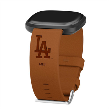 Image of Game Time Los Angeles Dodgers Leather Watch Band Compatible with Fitbit Versa 3 and Sense Tan