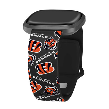 Image of Game Time Cincinnati Bengals HD Watch Band Compatible with Fitbit Versa 3 and Sense - Repeating with Text
