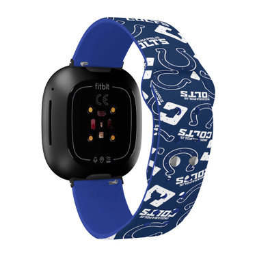 Image of Game Time Indianapolis Colts HD Watch Band Compatible with Fitbit Versa 3 and Sense - Repeating with Text