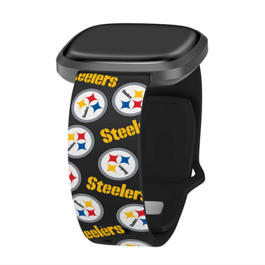 Image of Game Time Pittsburgh Steelers HD Watch Band Compatible with Fitbit Versa 3 and Sense - Repeating with Text