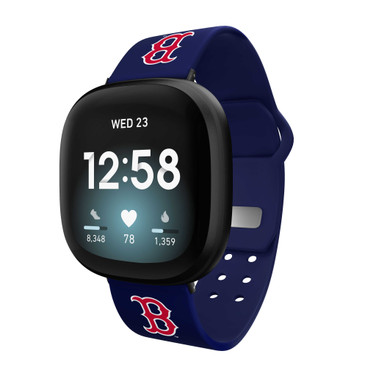 Image of Game Time Boston Red Sox Silicone Watch Band Compatible with Fitbit Versa 3 and Sense (Navy)
