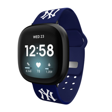 Game Time New York Yankees Silicone Watch Band Compatible with Fitbit Versa 3 and Sense (Navy)