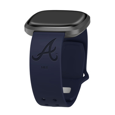 Game Time Atlanta Braves Engraved Silicone Watch Band Compatible with Fitbit Versa 3 and Sense (Navy)
