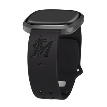 Image of Game Time Miami Marlins Engraved Silicone Watch Band Compatible with Fitbit Versa 3 and Sense (Black)