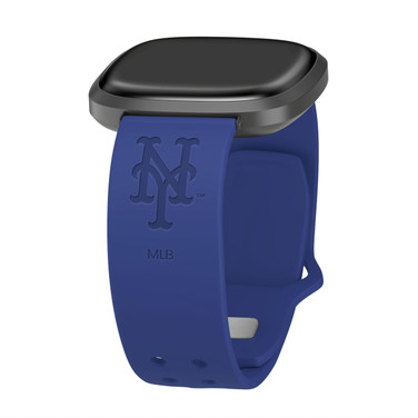 Game Time New York Mets Engraved Silicone Watch Band Compatible with Fitbit Versa 3 and Sense (Blue)
