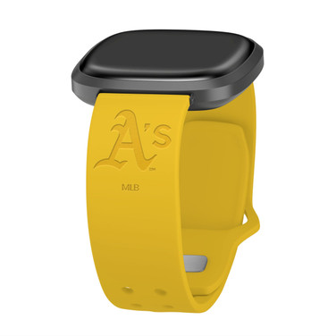 Image of Game Time Oakland Athletics Engraved Silicone Watch Band Compatible with Fitbit Versa 3 and Sense (Yellow)