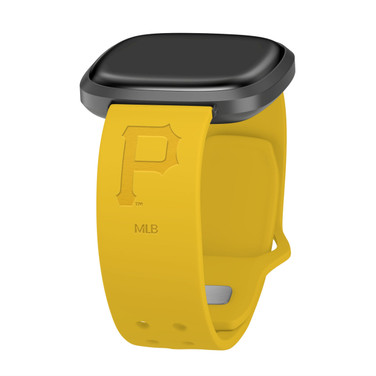 Image of Game Time Pittsburgh Pirates Engraved Silicone Watch Band Compatible with Fitbit Versa 3 and Sense (Yellow)