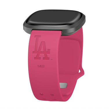 Image of Game Time Los Angeles Dodgers Engraved Silicone Watch Band Compatible with Fitbit Versa 3 and Sense (Pink)