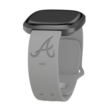 Game Time Atlanta Braves Engraved Silicone Watch Band Compatible with Fitbit Versa 3 and Sense (Gray)