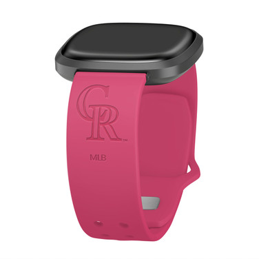 Game Time Colorado Rockies Engraved Silicone Watch Band Compatible with Fitbit Versa 3 and Sense (Pink)