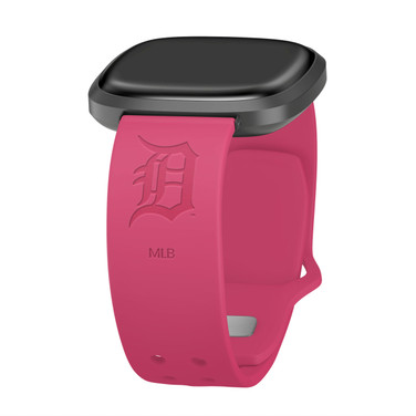 Game Time Detroit Tigers Engraved Silicone Watch Band Compatible with Fitbit Versa 3 and Sense (Pink)