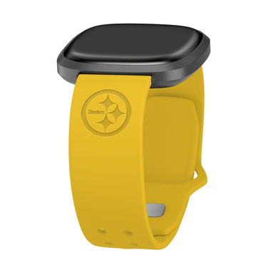Image of Game Time Pittsburgh Steelers Engraved Silicone Watch Band Compatible with Fitbit Versa 3 and Sense (Yellow)