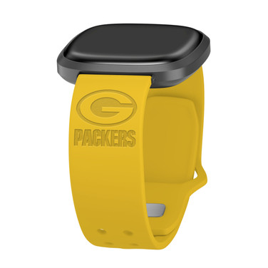 Game Time Green Bay Packers Engraved Silicone Watch Band Compatible with Fitbit Versa 3 and Sense (Yellow)