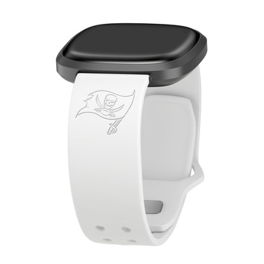Image of Game Time Tampa Bay Buccaneers Engraved Silicone Watch Band Compatible with Fitbit Versa 3 and Sense (White)