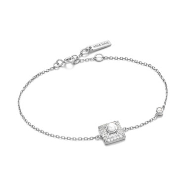 Ania Haie 6.5"+0.75" Simulated Pearl Pave Bracelet Rhodium-Plated Sterling Silver